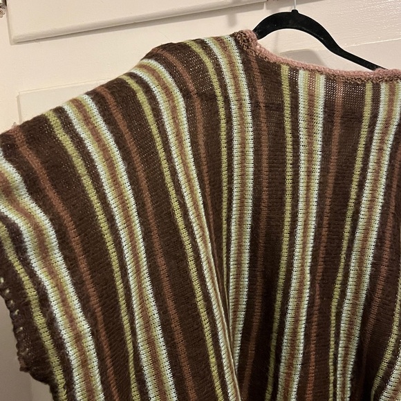 Handmade by Seller Poncho, Kimono One Size Fits Most Green, Brown Stripe - Picture 4 of 11